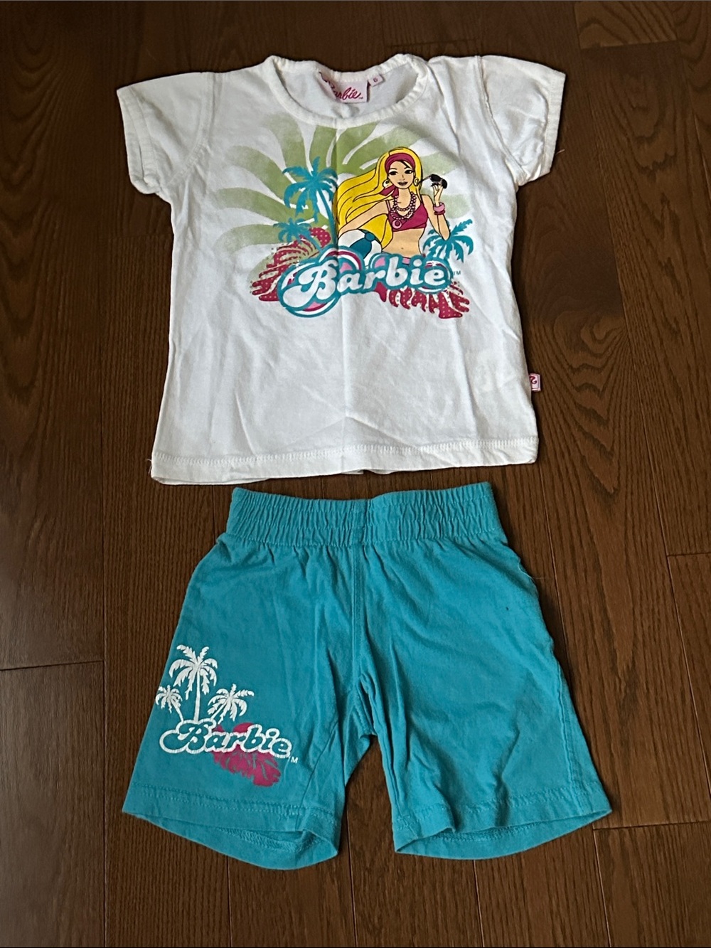 2 piece set Barbie White Tee with Turquoise Shorts